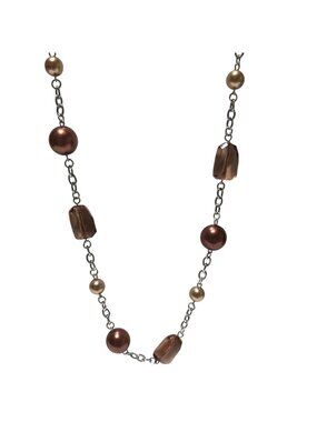 Vintage Beaded Chain Necklace Brown Beads Retro 60s 70s Fashion Jewelry Women